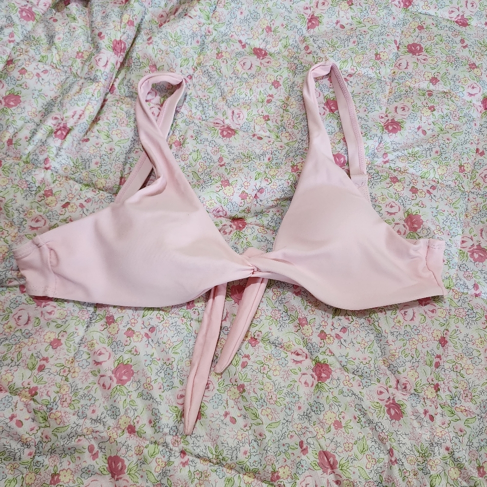 Light Blush Pink Bikini Twist Front Full Coverage Top Like New Size Small